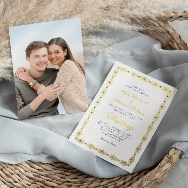 Elegant Gold Frame Minimalist Photo Wedding  Foil Invitation (Creator Uploaded)