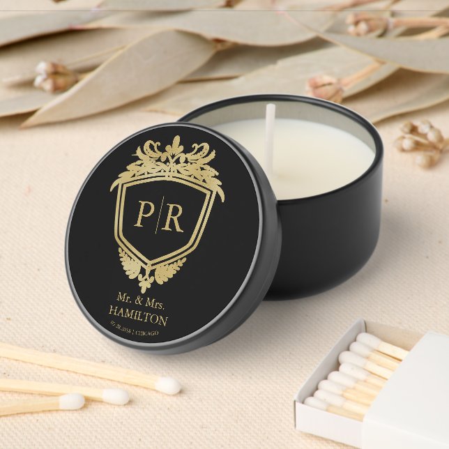 Elegant Gold Frame Monogram Wedding  Mini Candle Favors (Insitu)