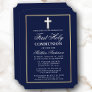 Elegant Gold Frame Navy Blue First Holy Communion Invitation