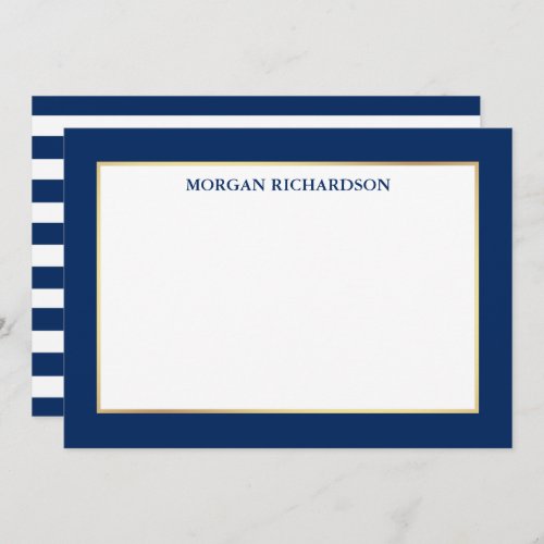 Elegant Gold Frame Navy Blue Striped Note Card