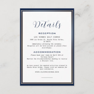 Elegant Gold Frame Navy Blue Wedding Details Enclosure Card