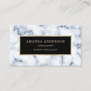 Elegant Gold Frame on White Marble Business Card
