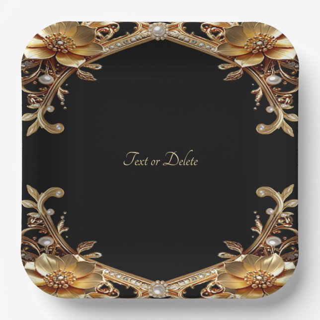 Elegant Gold Frame Paper Plate (Front)