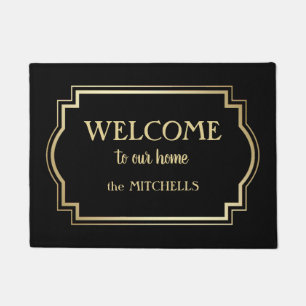 Elegant Gold Frame Personalized Welcome Doormat