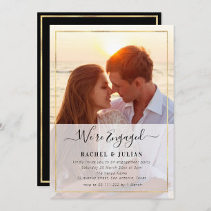 Elegant gold frame photo engagement party invitation