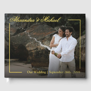 Elegant Gold Frame Photo Overlay Monogram Wedding Foil Guest Book
