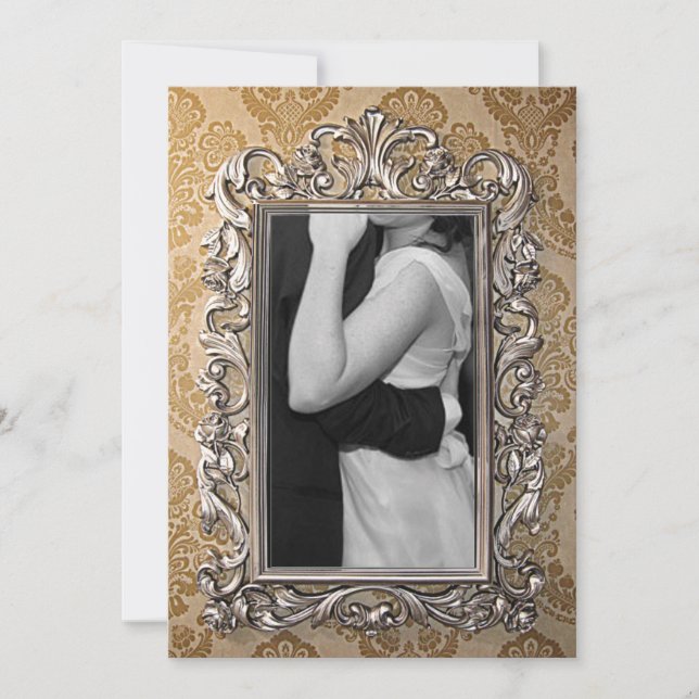 Elegant Gold Frame Photo Wedding Invitation (Front)