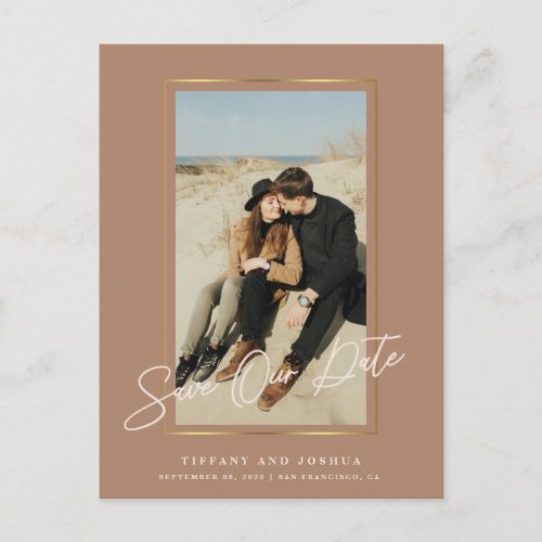 Elegant Gold Frame Photo Wedding Save The Date Announcement Postcard