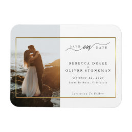 Elegant Gold Frame Photo Wedding Save The Date Magnet