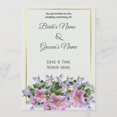 Elegant Gold Frame & Pink Floral Wedding Invitation