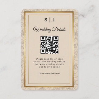 Elegant Gold Frame QR Code Wedding Details Enclosure Card