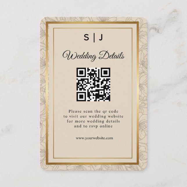 Elegant Gold Frame QR Code Wedding Details Enclosure Card (Front)