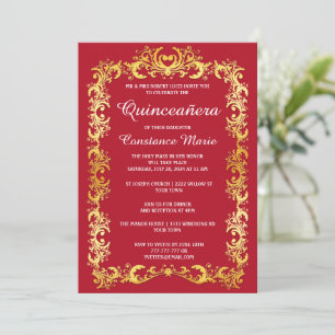 Elegant Gold Frame Quinceanera Invitation