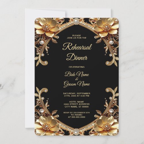 Elegant Gold Frame Rehearsal Dinner Invitation