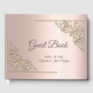 Elegant Gold Frame Rose Gold Wedding Guest Book