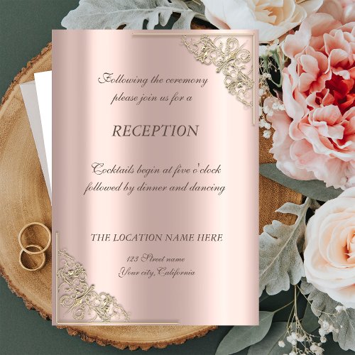 Elegant Gold Frame Rose Gold Wedding Reception Invitation