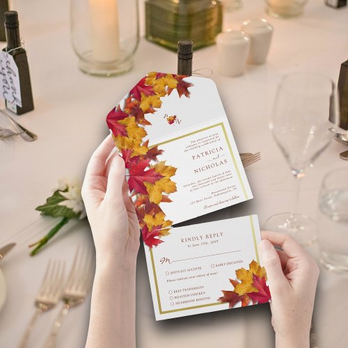 Elegant Gold Frame  Rustic Autumn Charm Wedding   All In One Invitation