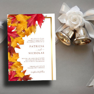 Elegant Gold Frame & Rustic Autumn Charm Wedding Invitation