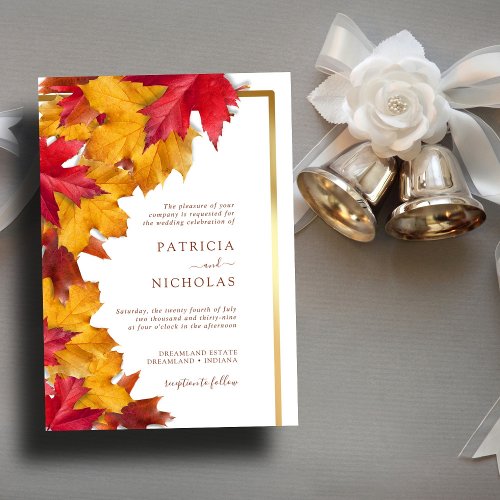 Elegant Gold Frame  Rustic Autumn Charm Wedding   Invitation