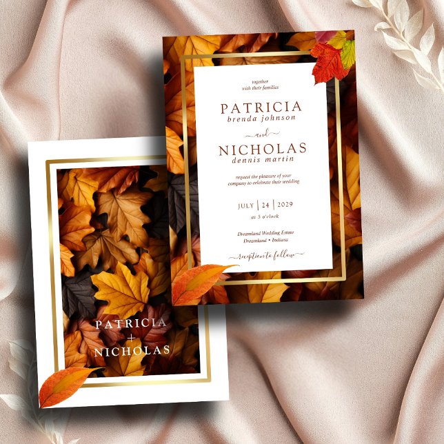 Elegant Gold Frame & Rustic Autumn Charm Wedding   Invitation (Creator Uploaded)