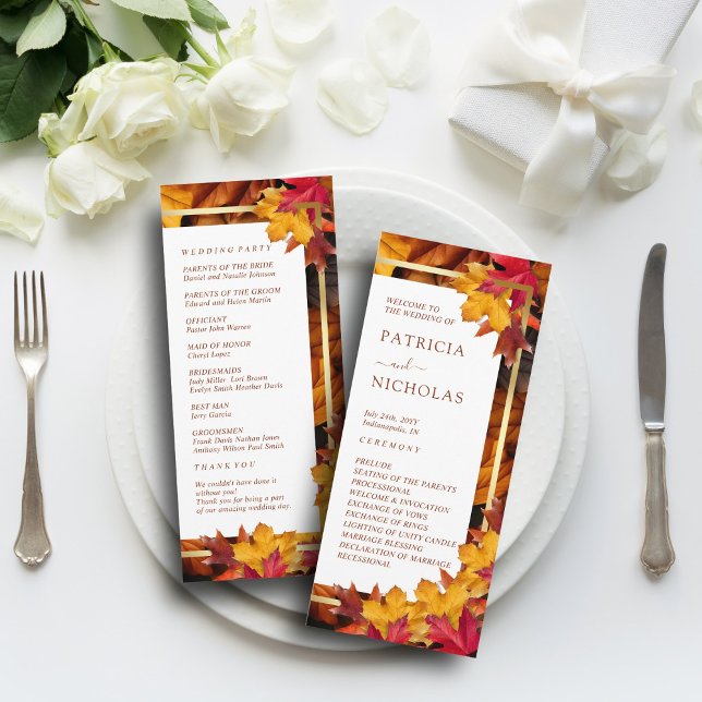 Elegant Gold Frame & Rustic Autumn Charm Wedding Program (Creator Uploaded)