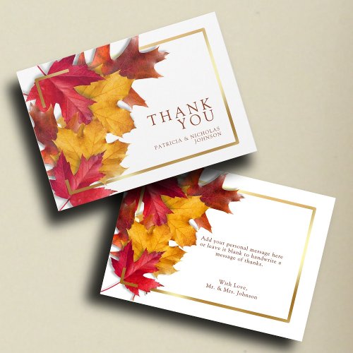 Elegant Gold Frame  Rustic Autumn Charm Wedding Thank You Card