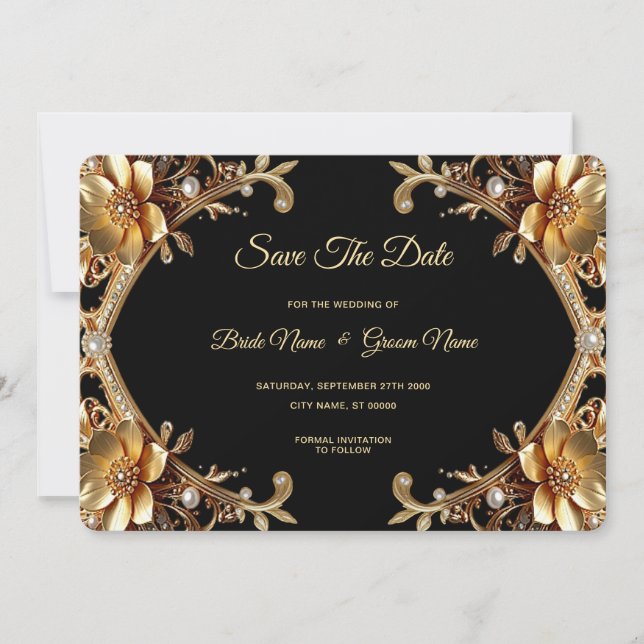 Elegant Gold Frame Save The Date (Front)