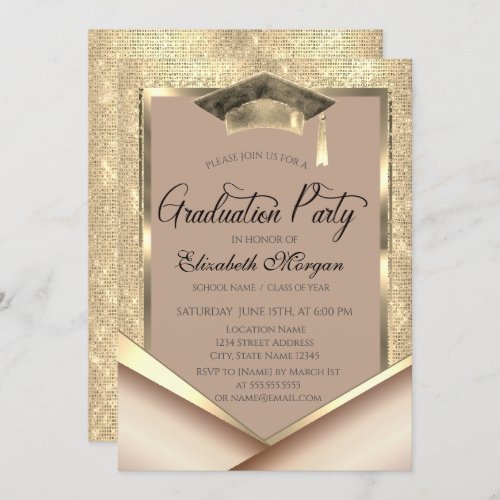 Elegant Gold Frame Sequins Graduation Invitation