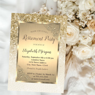 Elegant Gold Frame,Sequins Retirement  Invitation