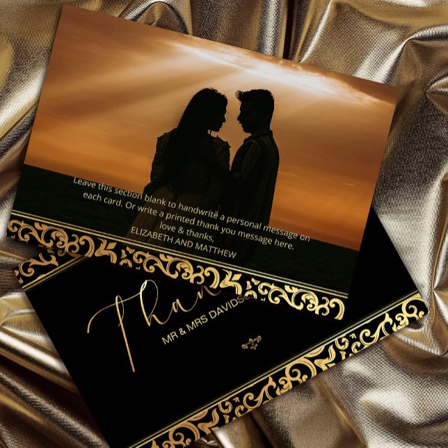 Elegant gold Frame Thank You Card (Elegant gold Frame Thank You Card #sunsetthankyoucard #sunsetcouple #weddingmessage #goldframe)