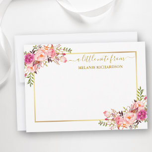 Elegant Gold Frame Watercolor Pink Blush Floral Note Card