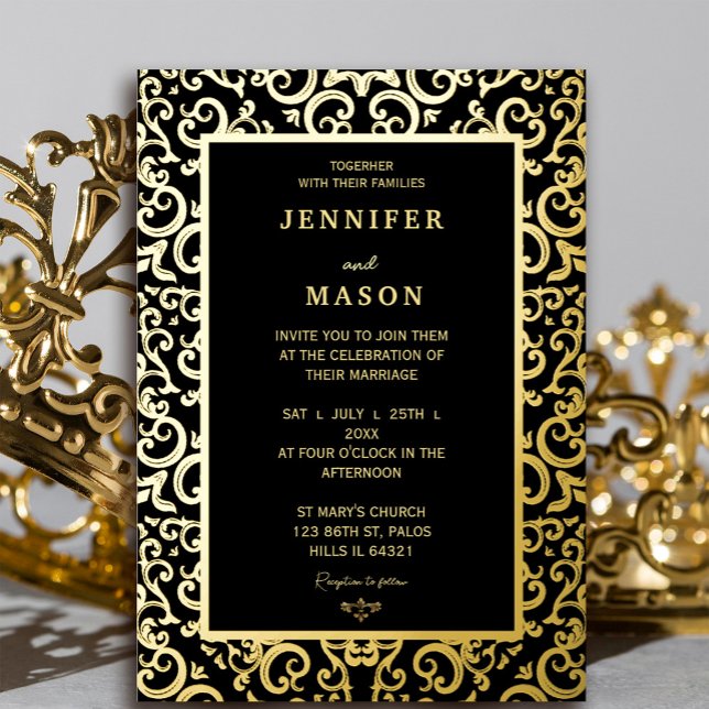 Elegant gold Frame Wedding  Foil Invitation (Elegant gold Frame Wedding Foil Invitation #luxurygoldfoil #decoration #elegantgoldframe #zazzlemade)