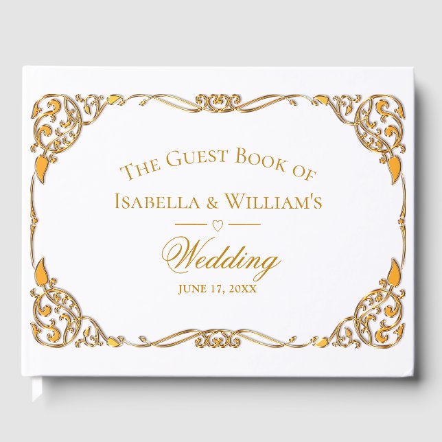 Elegant Gold Frame Wedding Guest Book (Front)