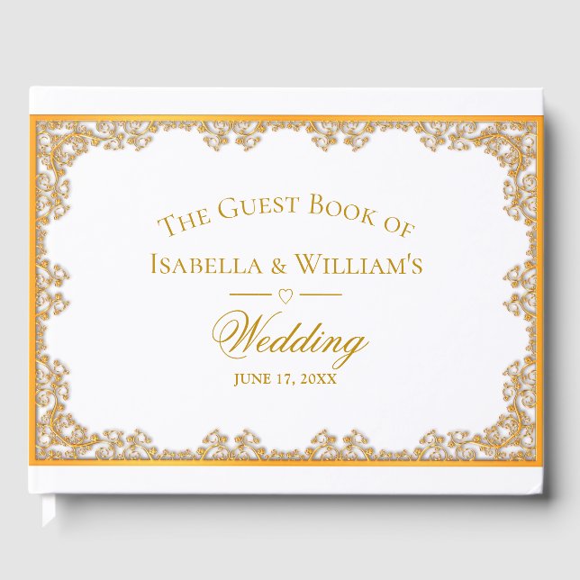 Elegant Gold Frame Wedding Guest Book (Front)