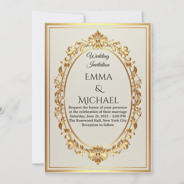 Elegant Gold Frame Wedding Invitation (Front)