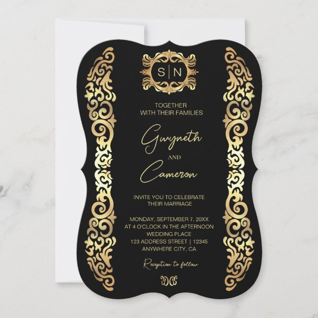 Elegant gold Frame Wedding Invitation (Front)
