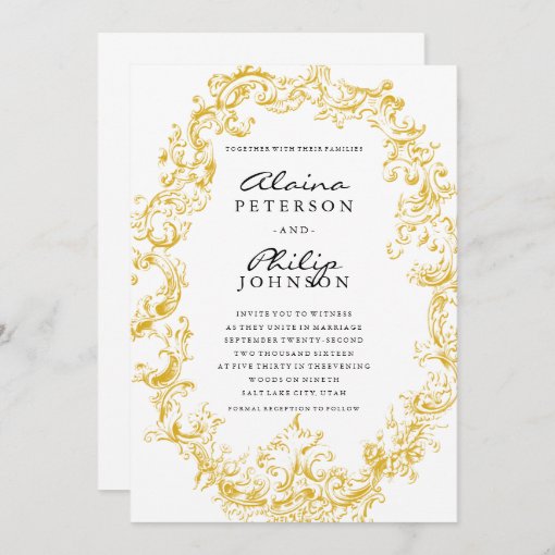 Elegant Gold Frame Wedding Invitation Template | Zazzle