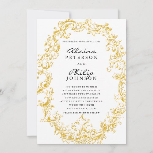 Elegant Gold Frame Wedding Invitation Template 5" X 7" Invitation Card
