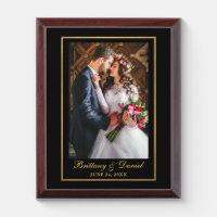 Elegant Gold Frame Wedding Photo Blk Plaque