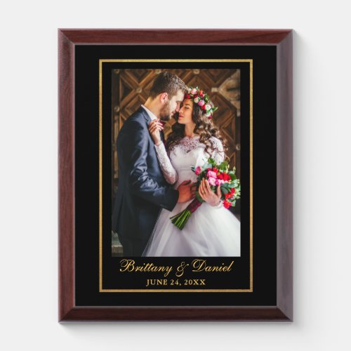 Elegant Gold Frame Wedding Photo Blk Plaque