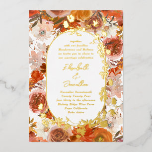 Elegant Gold Frame Wreath Floral Abundance Wedding Foil Invitation
