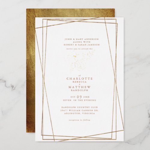 Elegant Gold Framed Filagree Wedding Foil Invitation