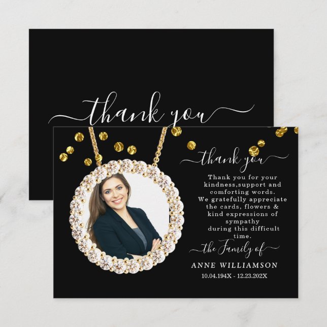 Elegant Gold Framed Photo Funeral Thank You Card (Front/Back)