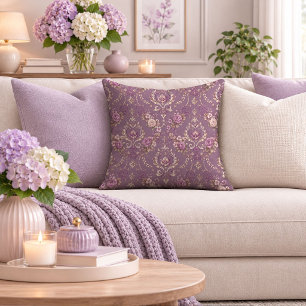Elegant Gold Framed Purple Wildflowers Pillow  