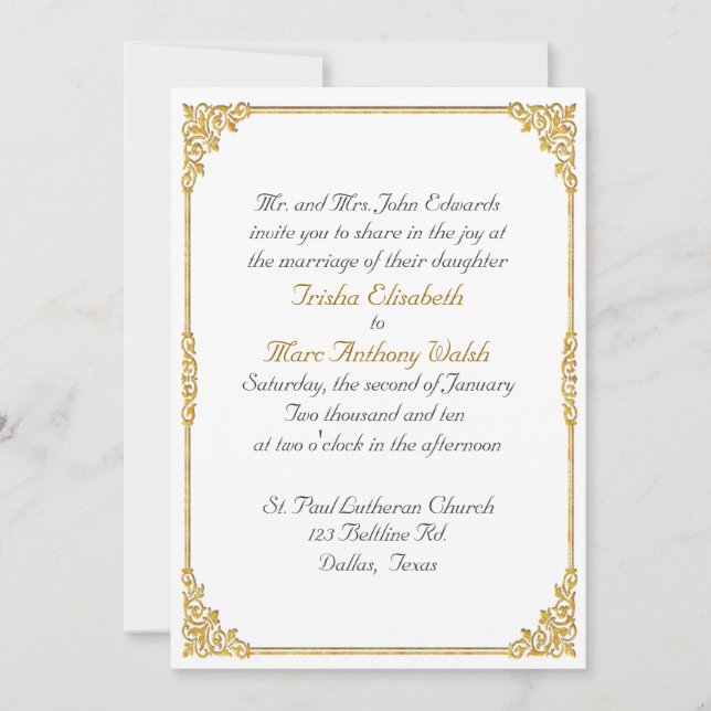 Elegant Gold Framed Wedding Invitation (Front)