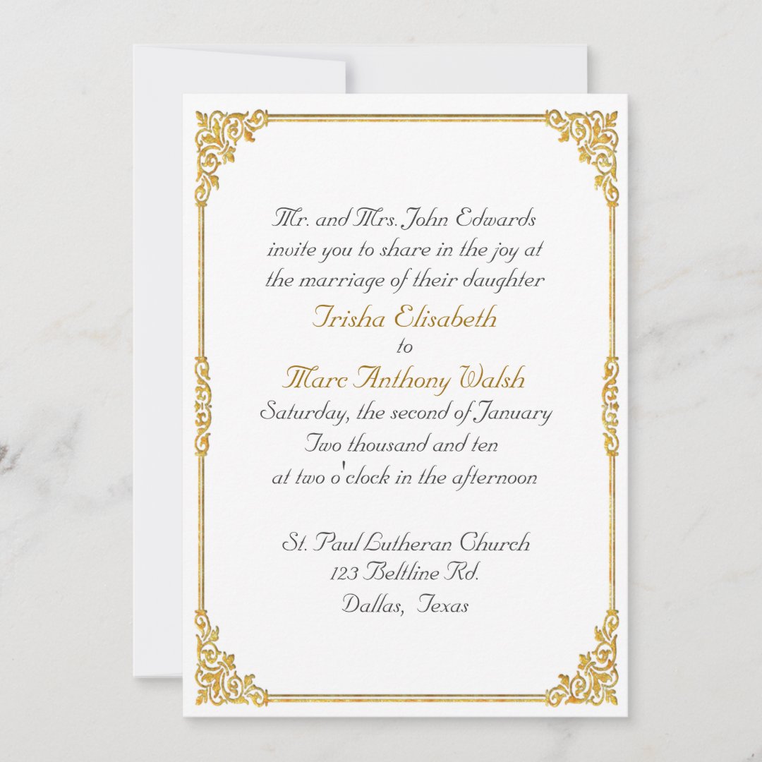 Elegant Gold Framed Wedding Invitation | Zazzle