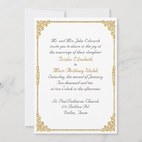Elegant Gold Framed Wedding Invitation