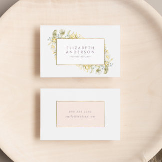 Elegant Gold Framed Wildflower Corporate  Business Card