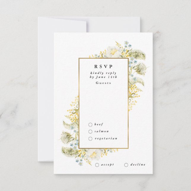 Elegant Gold Framed Wildflower Edging Wedding RSVP Card (Front)