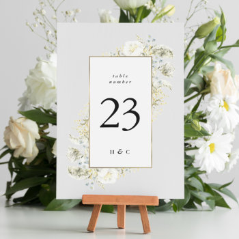 Elegant Gold Framed Wildflower Edging Wedding Table Number by PhrosneRasDesign at Zazzle